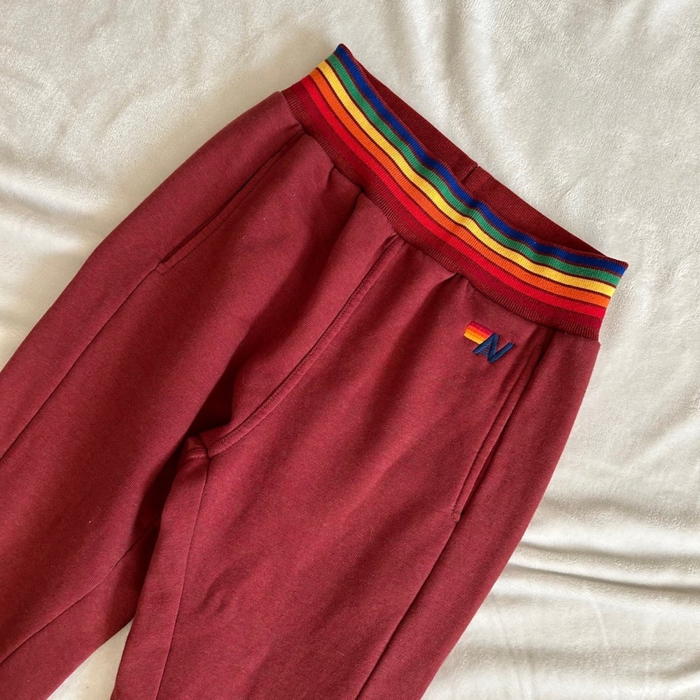 Aviator Nation Rainbow Rib Pocket Sweatpants - Claret - Picture 2 of 8